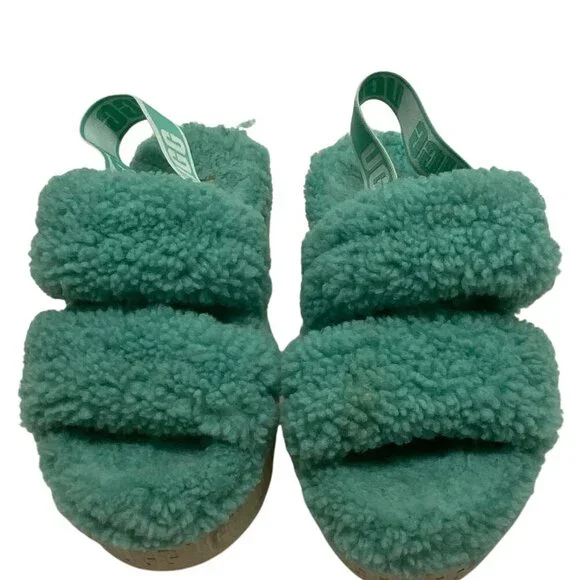 UGG Women's Oh Fluffita 1120876 Green Curly Sheepskin Strappy Slippers Size 9 - Picture 5 of 7